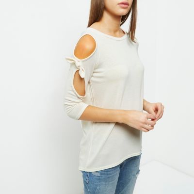 White tie sleeve cut out top